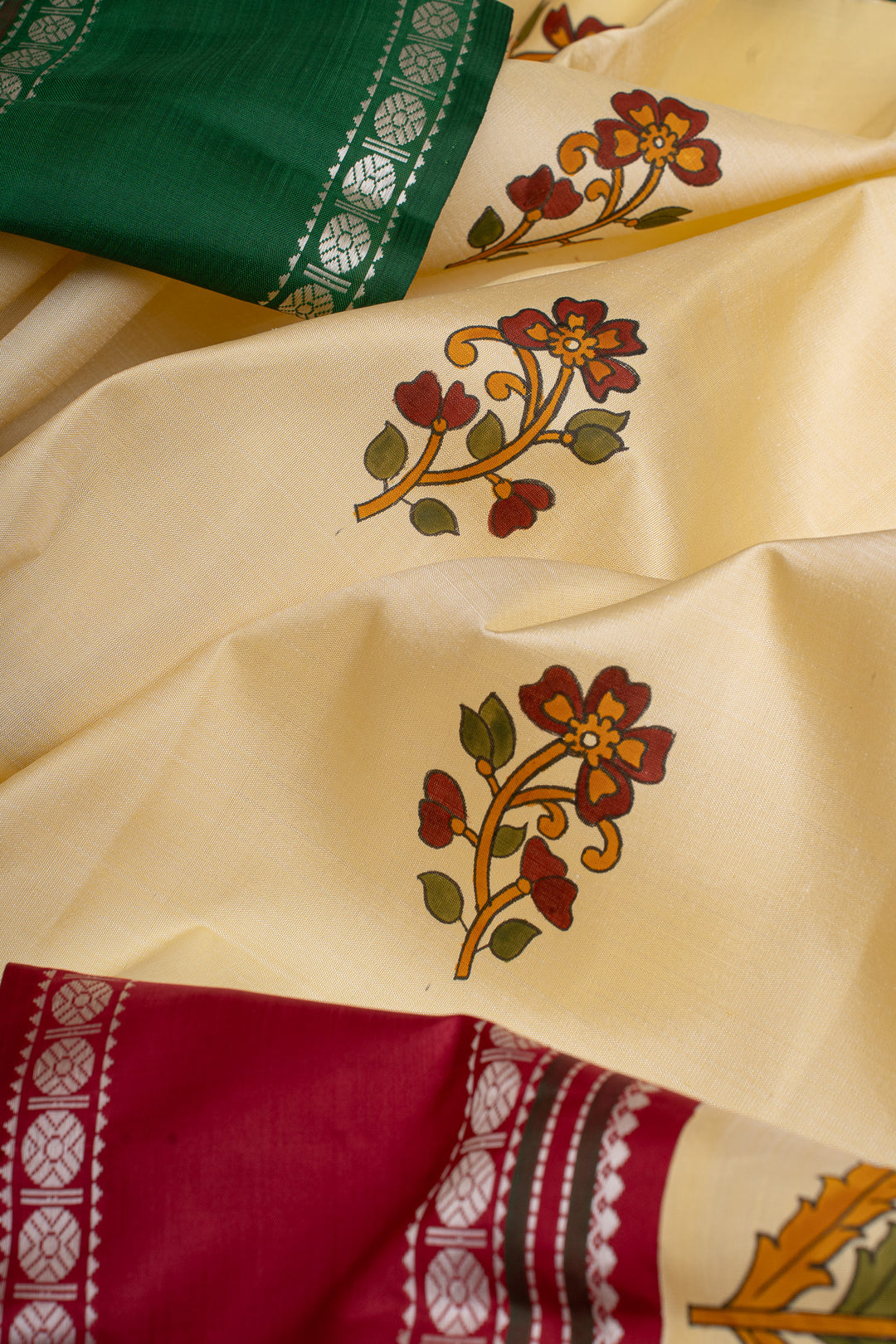 Cream Handpainted artistic Kanjivaram silk saree