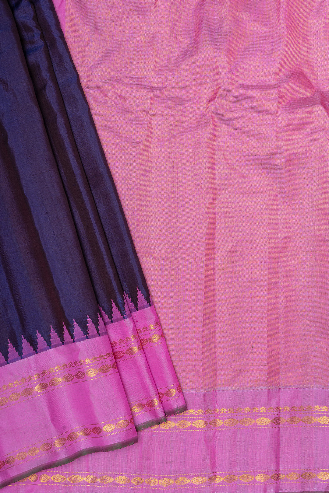 Brown and pink checks Gadwal &amp; Kuttu Gadwal silk saree