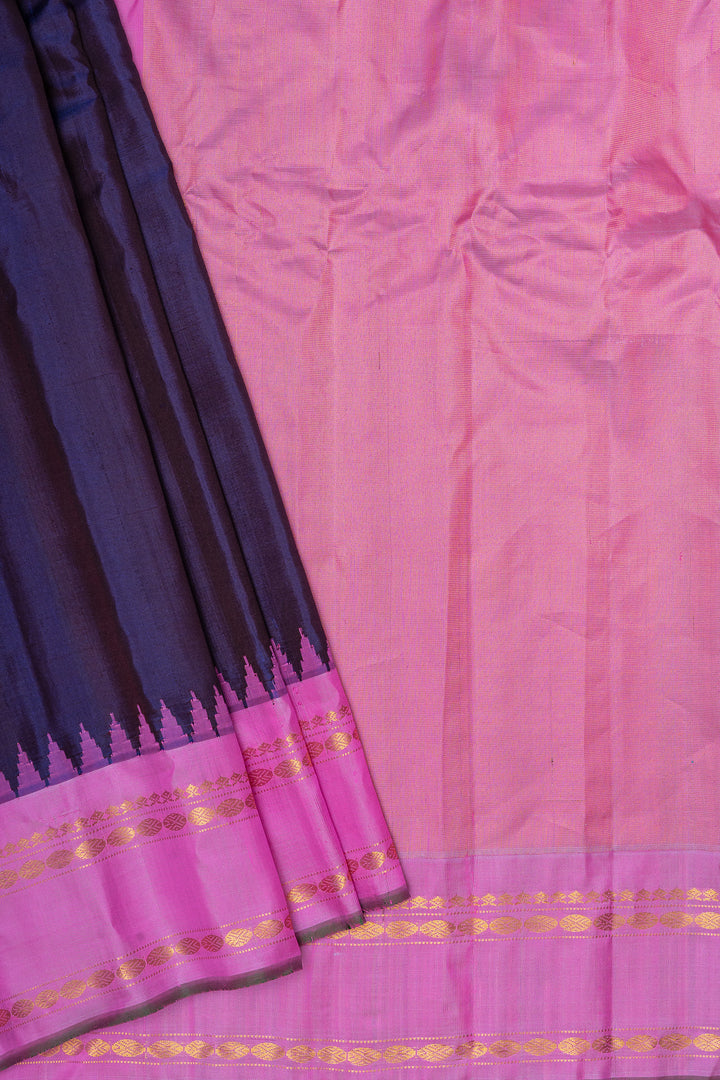 Brown and pink checks Gadwal &amp; Kuttu Gadwal silk saree