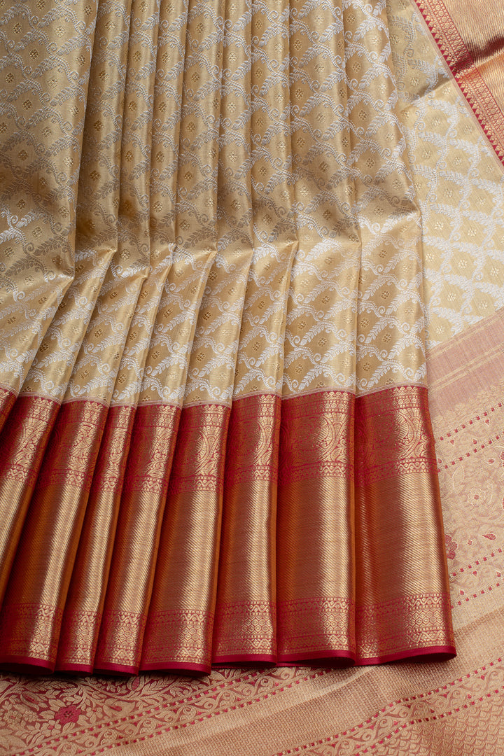 Champagne Gold and silver tissue brocade pure kanchipuram silk saree
