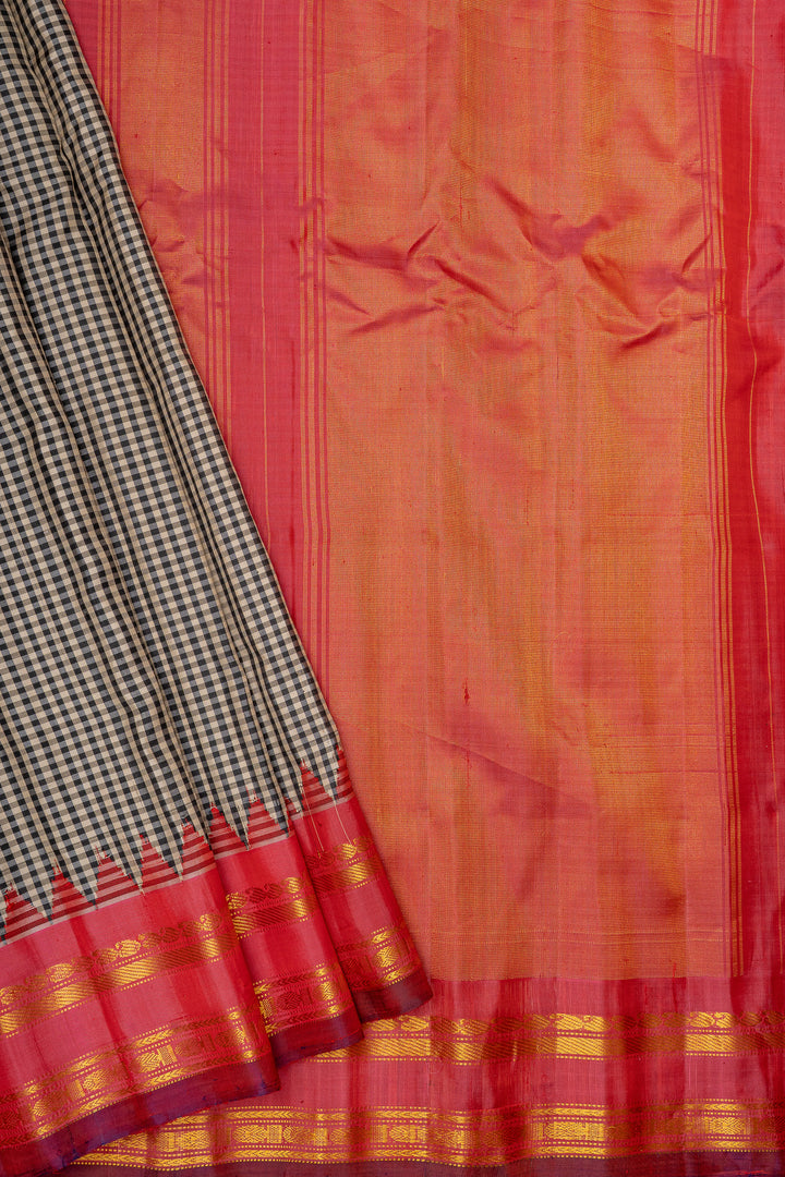 Black and white checks Gadwal & Kuttu Gadwal silk saree