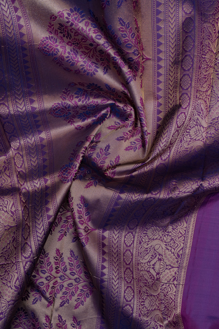 Purple minakari brocade pure kanchipuram silk saree