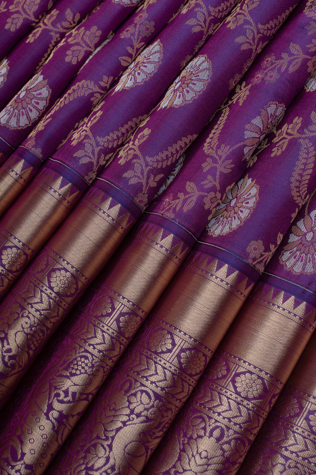 Purple minakari brocade pure kanchipuram silk saree