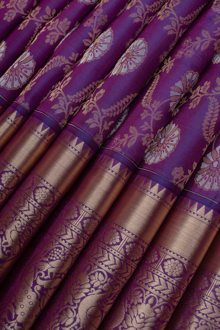 Purple minakari brocade pure kanchipuram silk saree