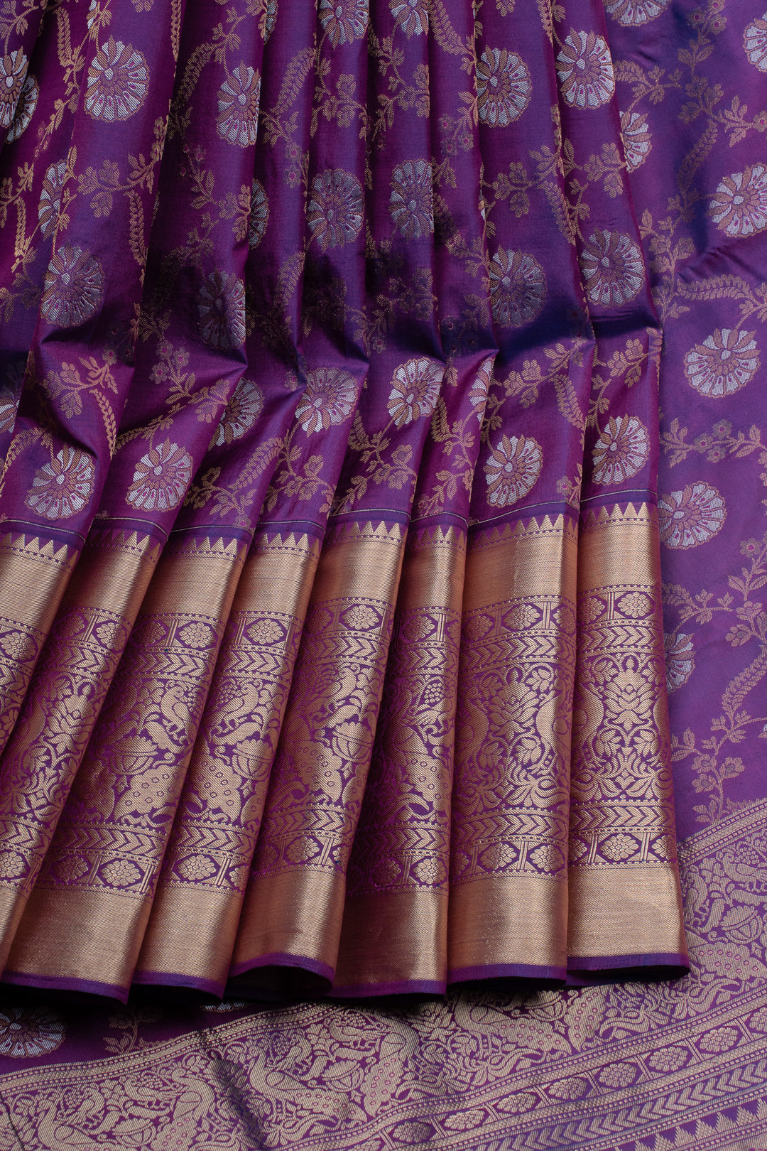 Purple minakari brocade pure kanchipuram silk saree