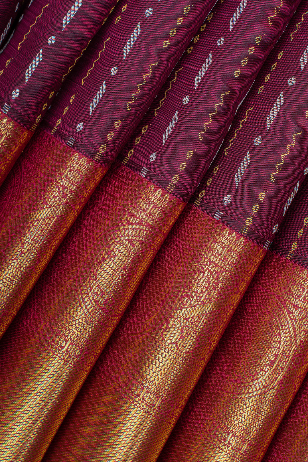 Purple and red stripes pure kanchipuram silk saree
