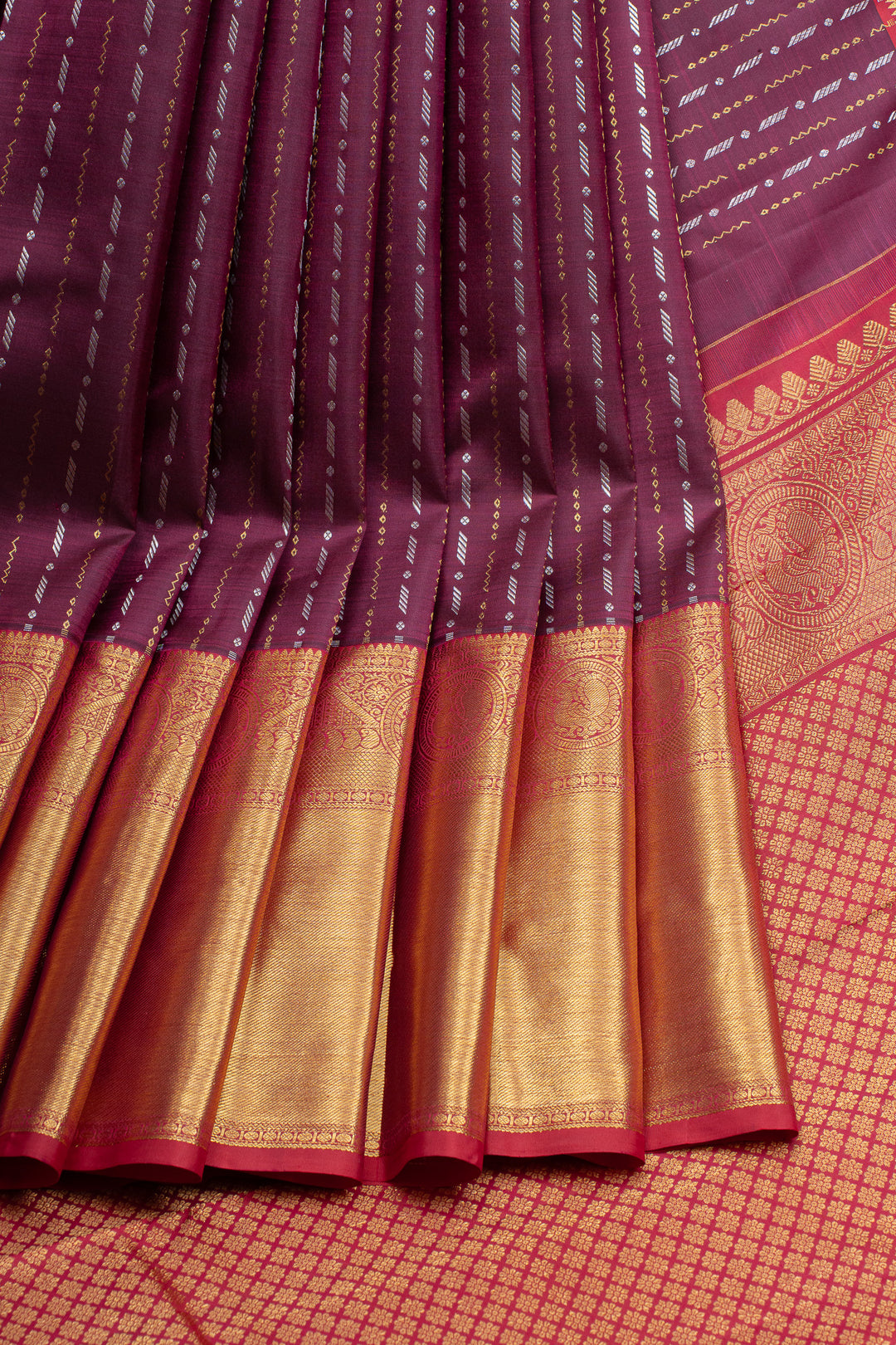 Purple and red stripes pure kanchipuram silk saree