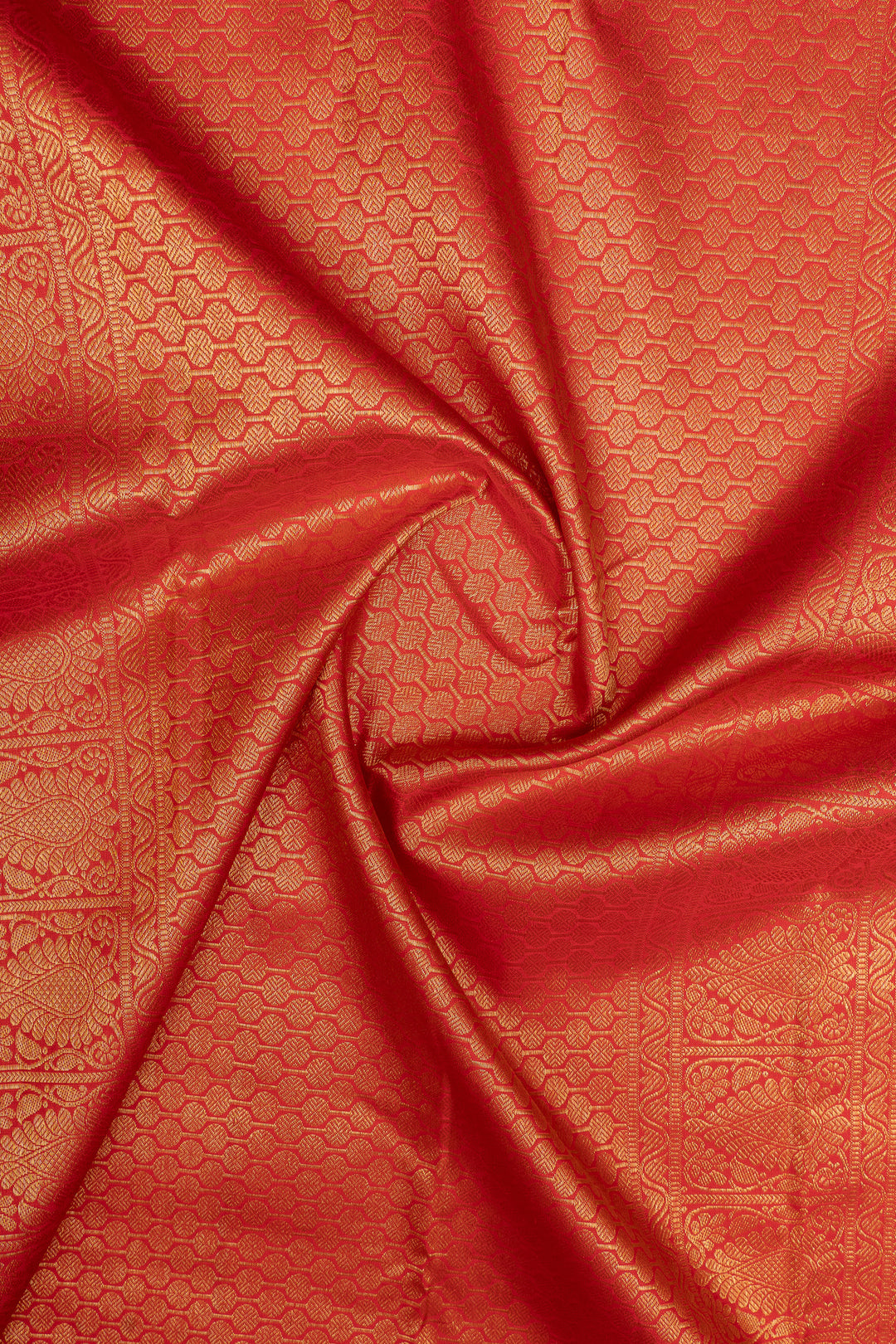 Red thread brocade checks pure kanchipuram silk saree