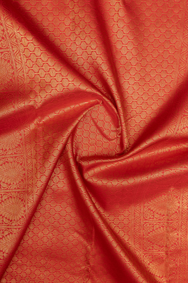 Red thread brocade checks pure kanchipuram silk saree