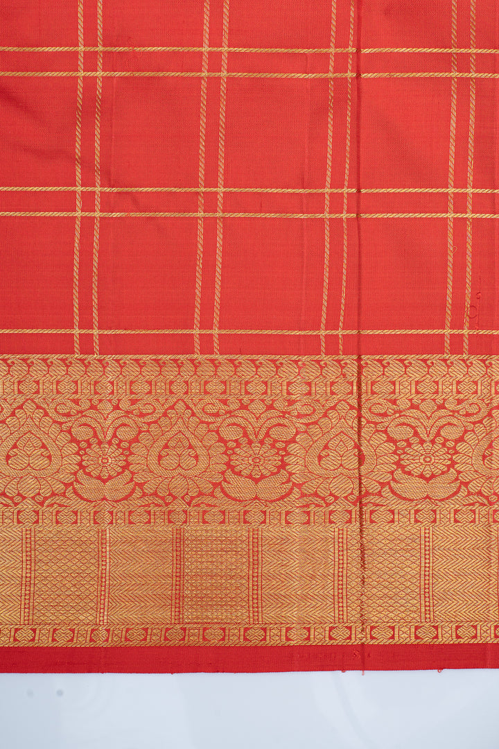 Red thread brocade checks pure kanchipuram silk saree