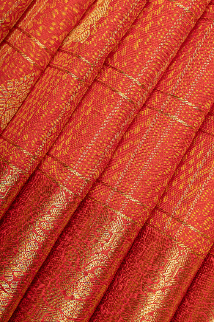 Red thread brocade checks pure kanchipuram silk saree