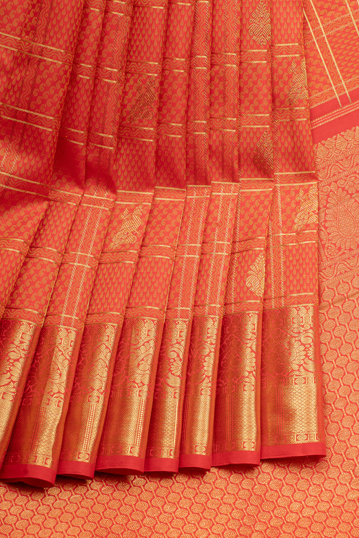 Red thread brocade checks pure kanchipuram silk saree