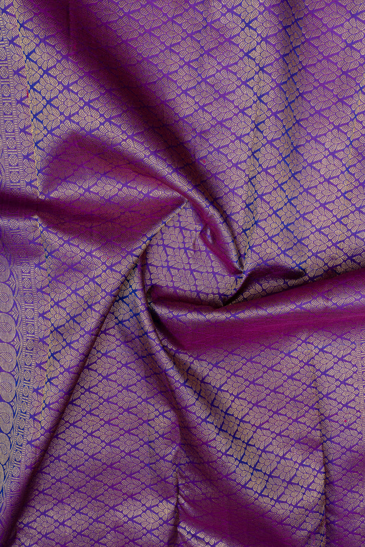 Peacock blue and purple pure kanchipuram silk saree