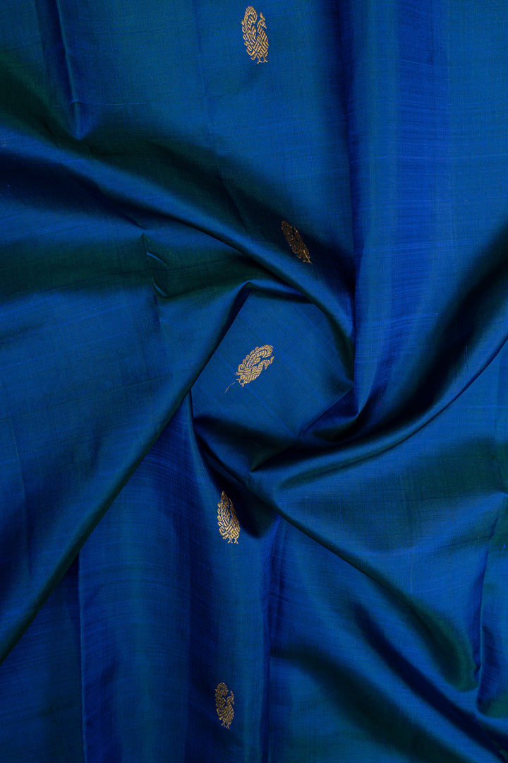 Peacock blue and purple pure kanchipuram silk saree