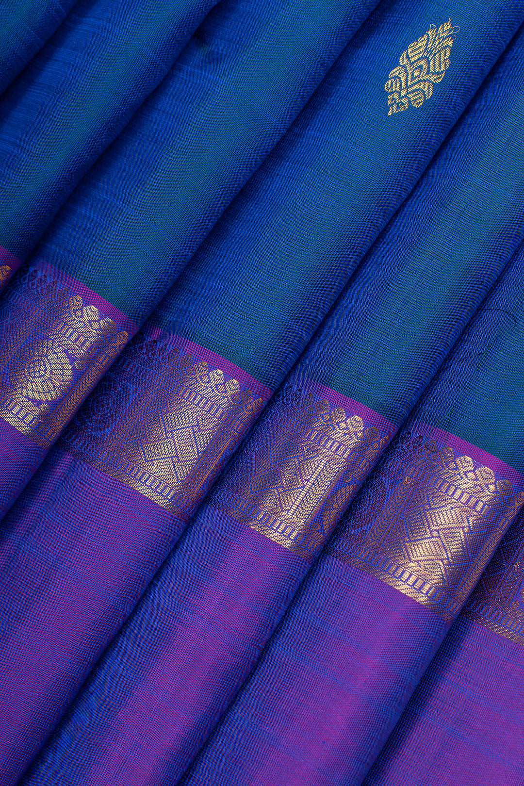 Peacock blue and purple pure kanchipuram silk saree