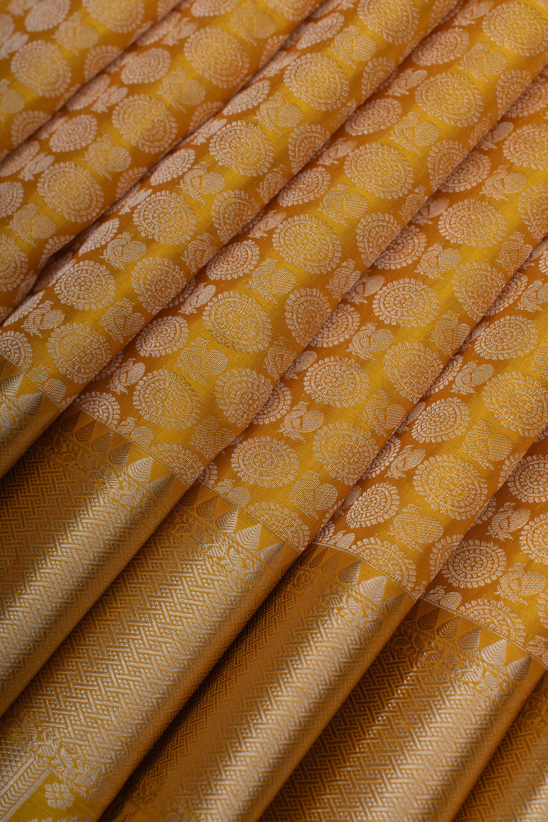 Golden yellow  brocade pure Kanchipuram silk saree