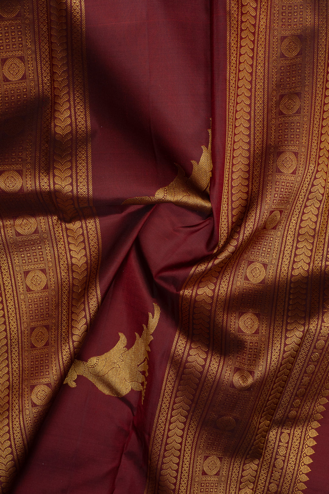 Pink and brown rettai pettu pure kanchipuram silk saree