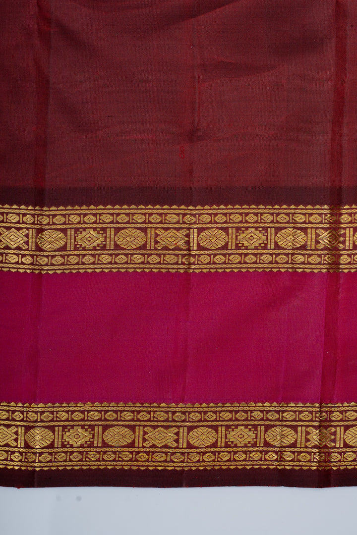 Pink and brown rettai pettu pure kanchipuram silk saree