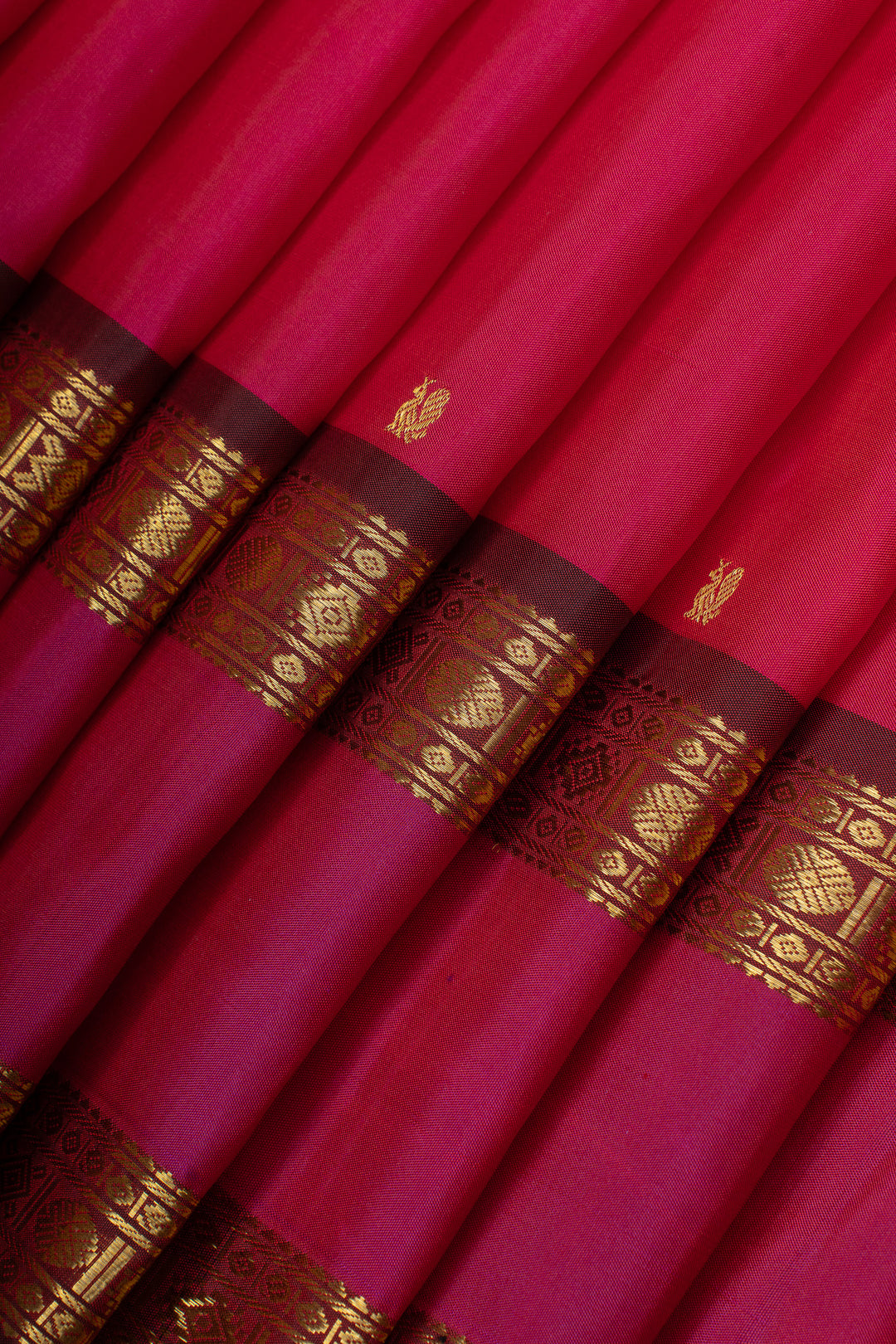 Pink and brown rettai pettu pure kanchipuram silk saree