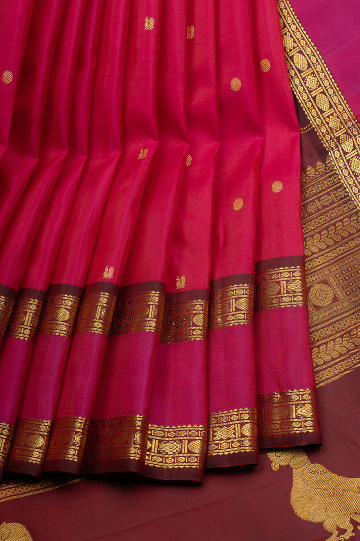 Pink and brown rettai pettu pure kanchipuram silk saree