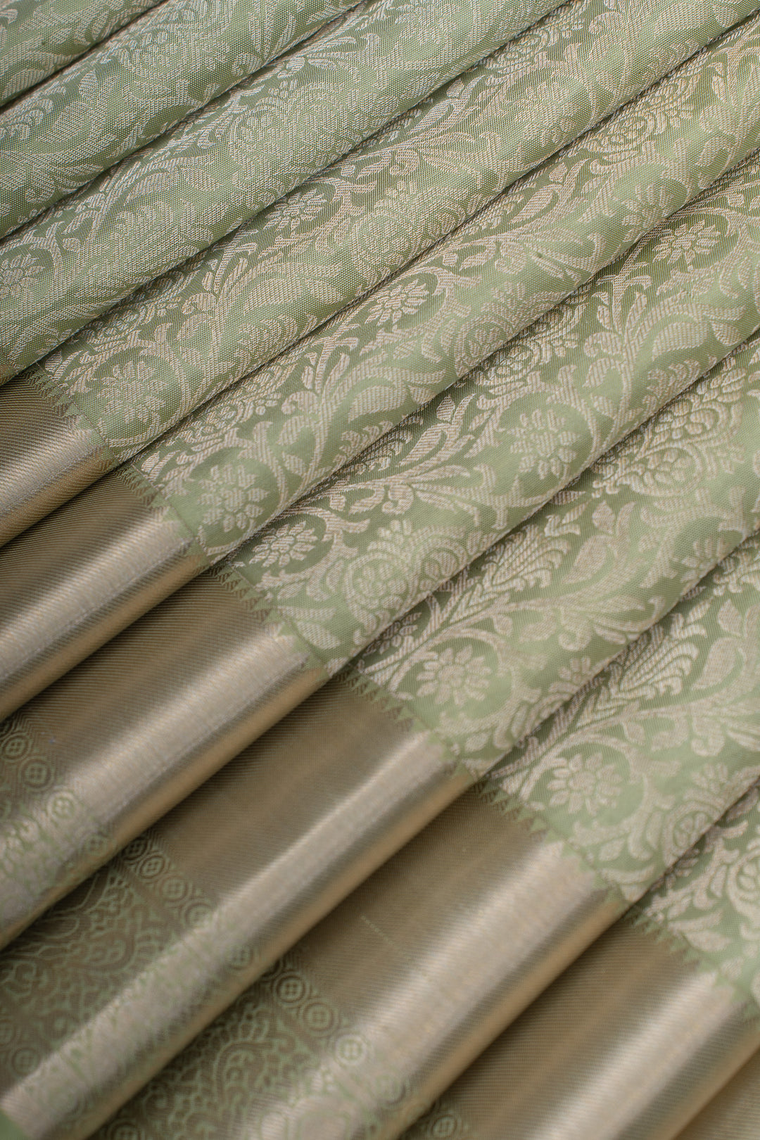 Mint green floral brocade pure Kanchipuram silk saree