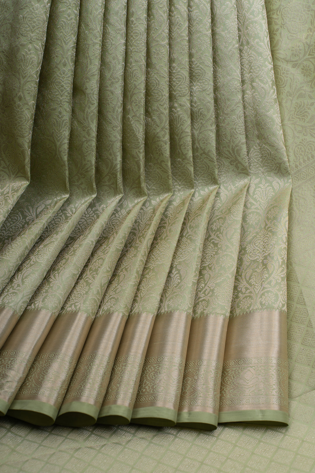 Mint green floral brocade pure Kanchipuram silk saree