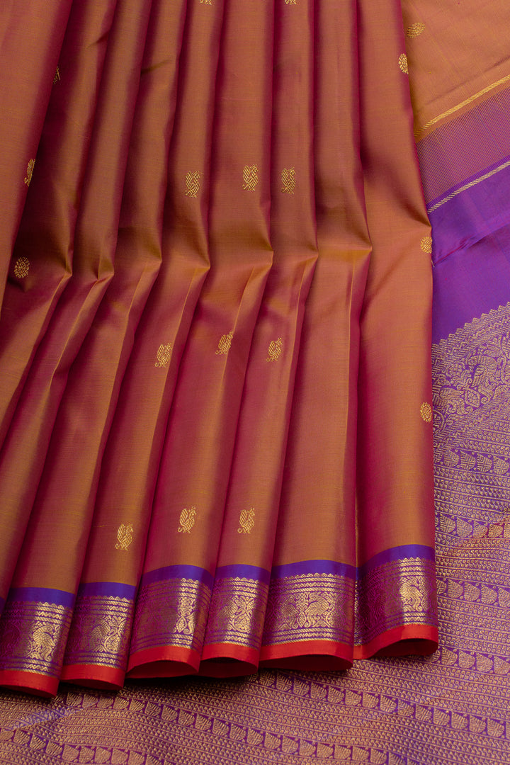 Rust orange and purple pure Kanchipuram silk saree