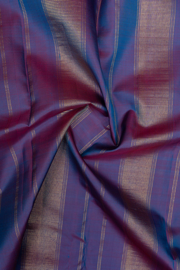 Peacock blue small border pure kanchipuram silk saree