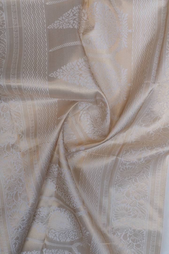 Ivory floral brocade pure kanchipuram silk saree