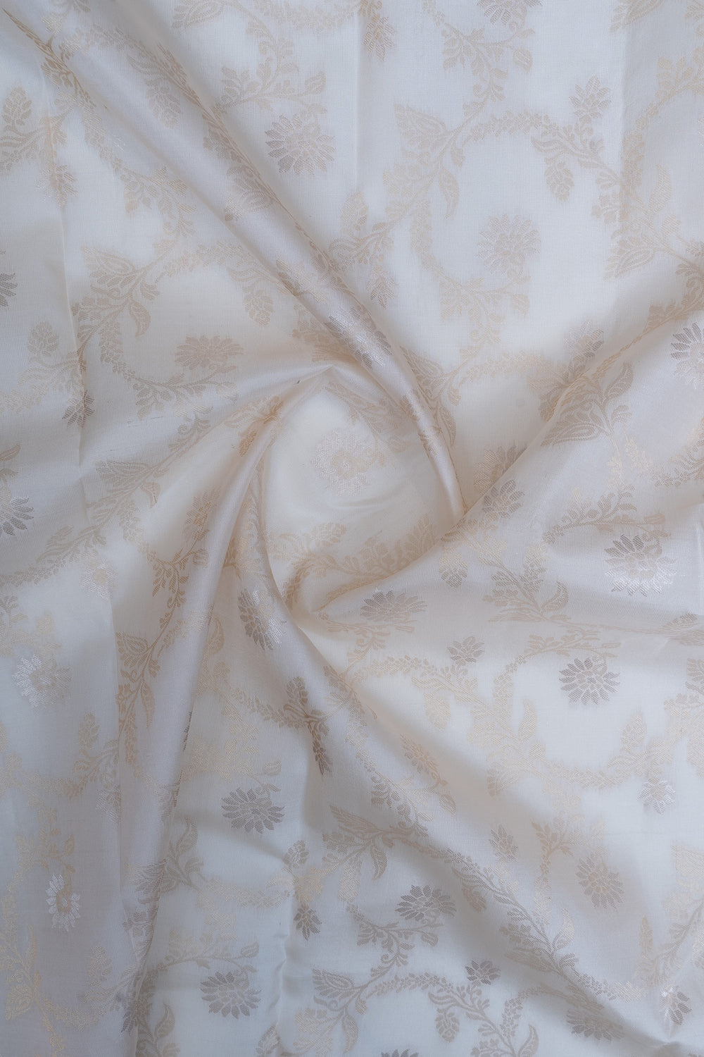 Ivory floral brocade pure kanchipuram silk saree