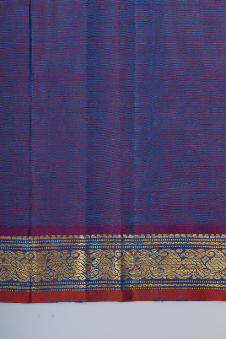 Peacock blue small border pure kanchipuram silk saree