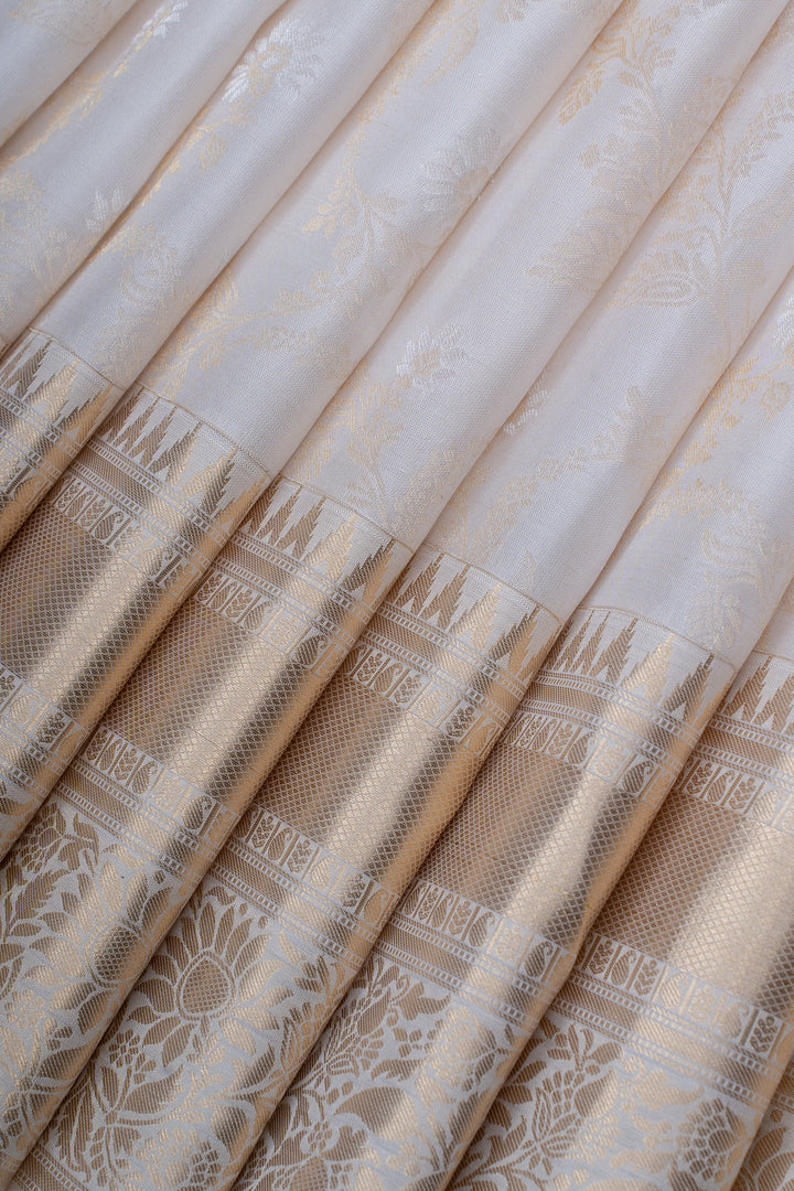 Ivory floral brocade pure kanchipuram silk saree