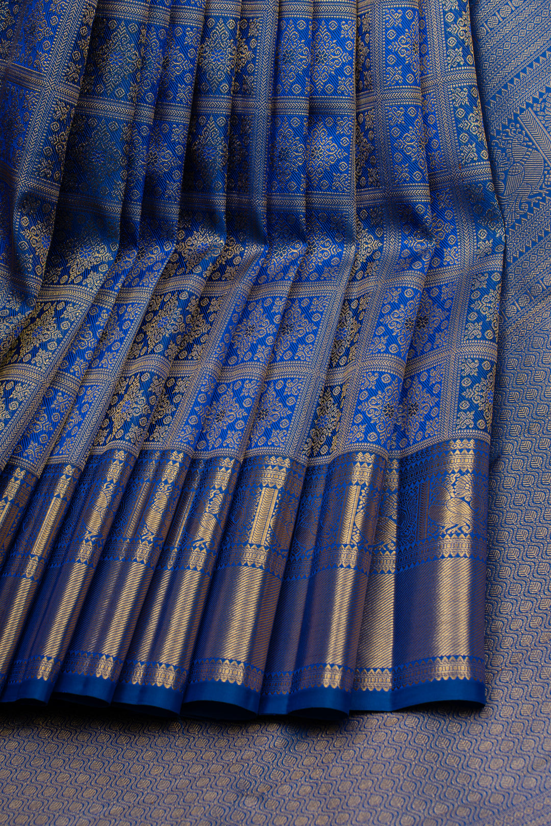 Peacock blue minakari brocade pure Kanchipuram silk saree