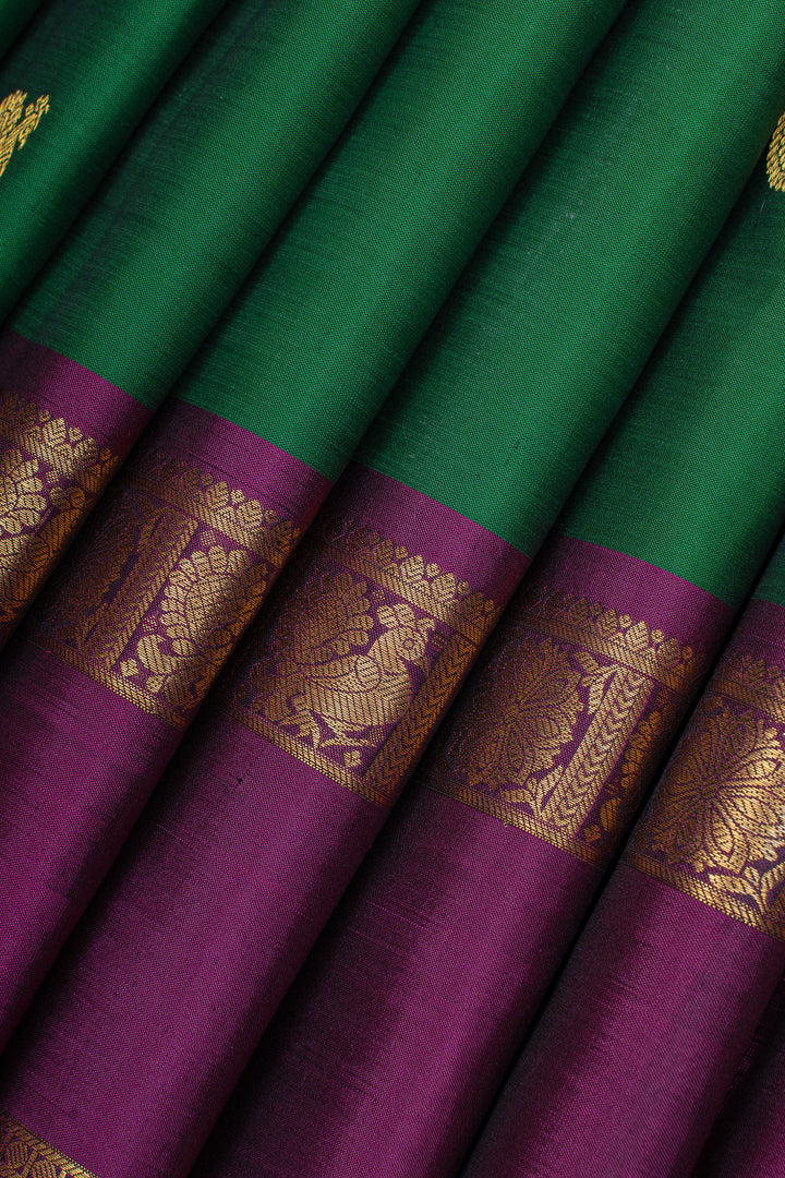 Bottle green rettai pettu pure kanchipuram silk saree