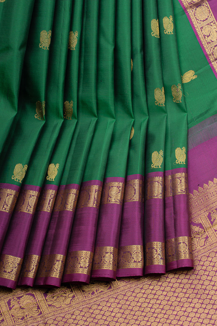 Bottle green rettai pettu pure kanchipuram silk saree