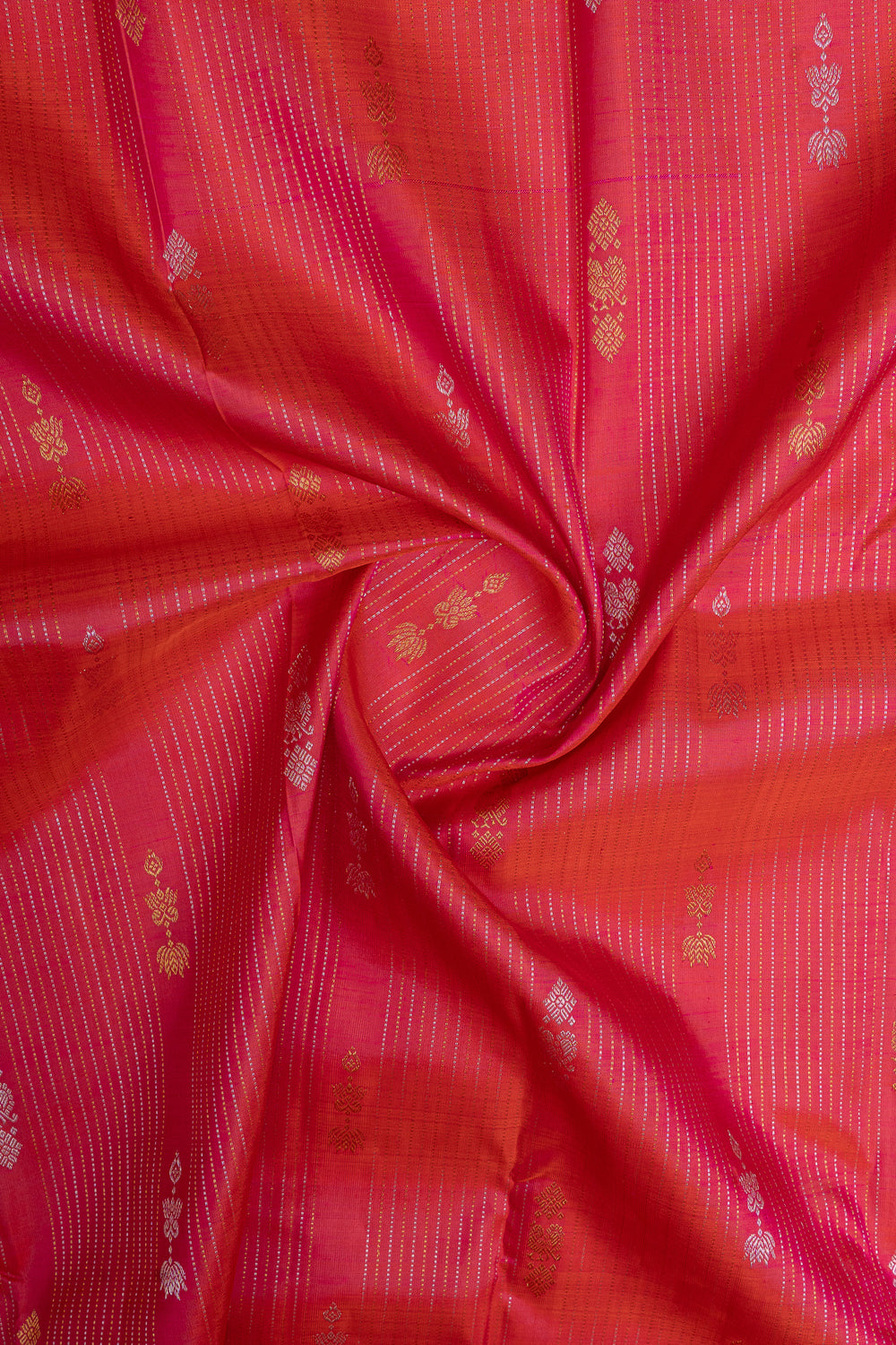 Peach pink stripes  pure kanchipuram silk saree