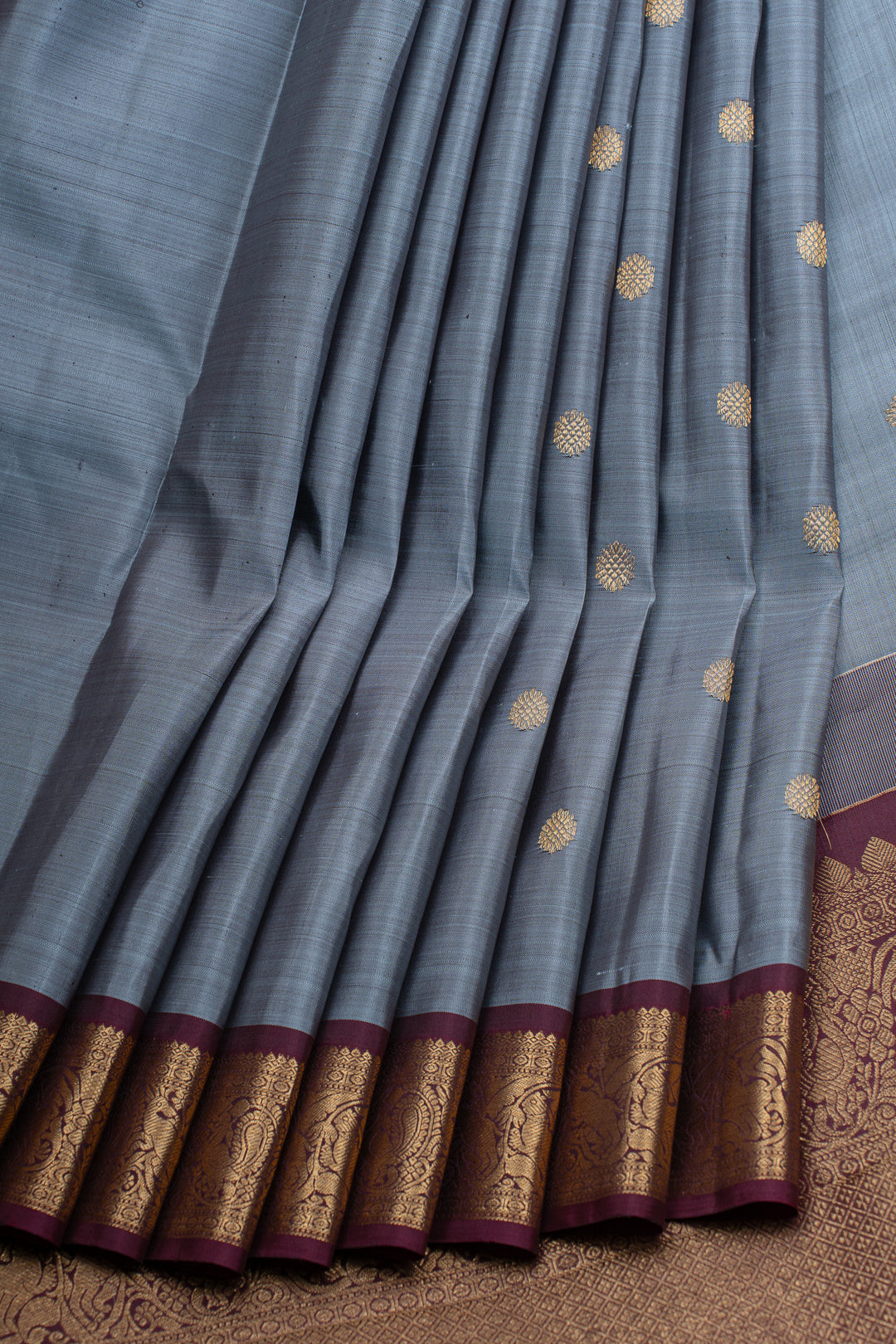 Bluish grey and maroon pure Kanchipuram silk saree