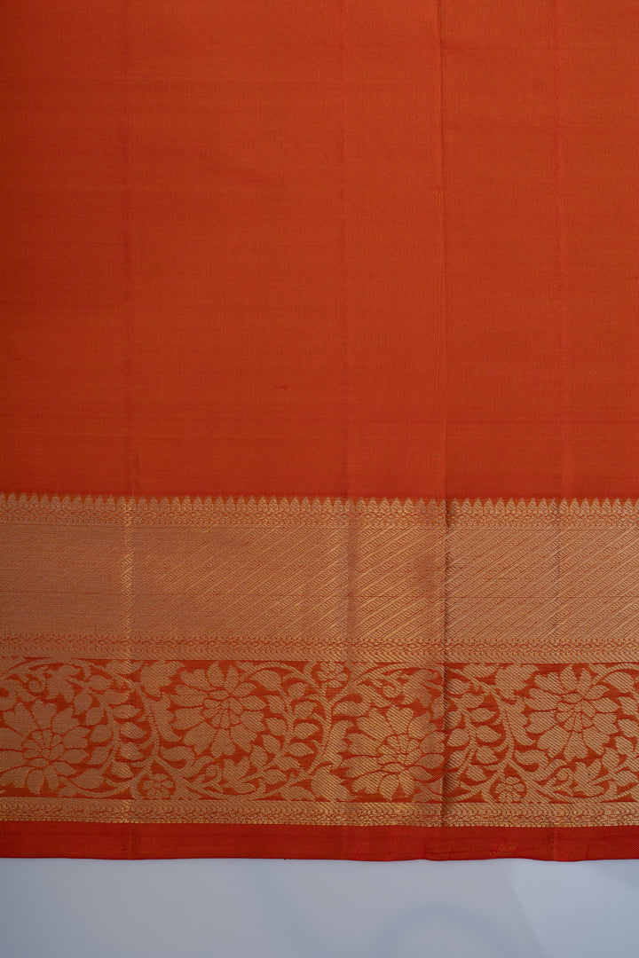Reddish orange brocade pure Kanchipuram silk saree