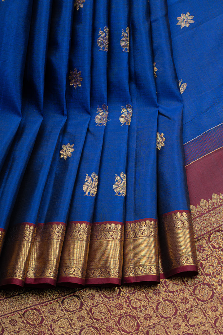 Ms blue and maroon  traditional pure kanchipuram silk saree