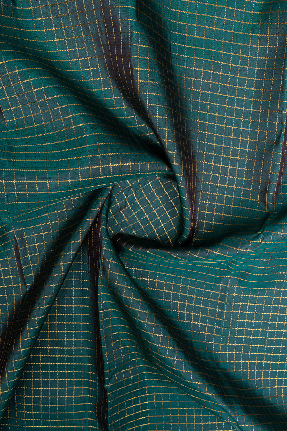 Peacock green and maroon zari checks pure kanchipuram silk saree