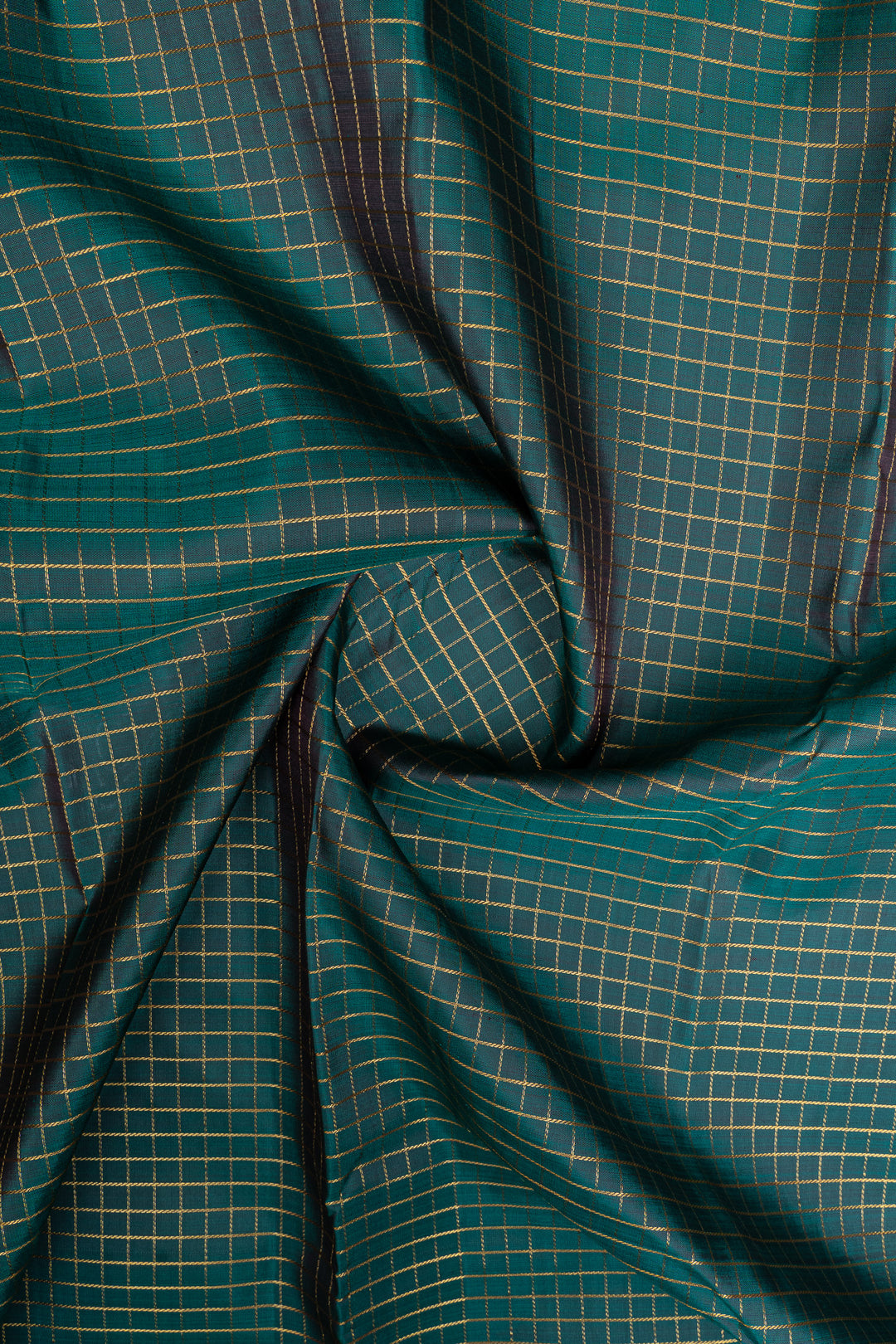 Peacock green and maroon zari checks pure kanchipuram silk saree