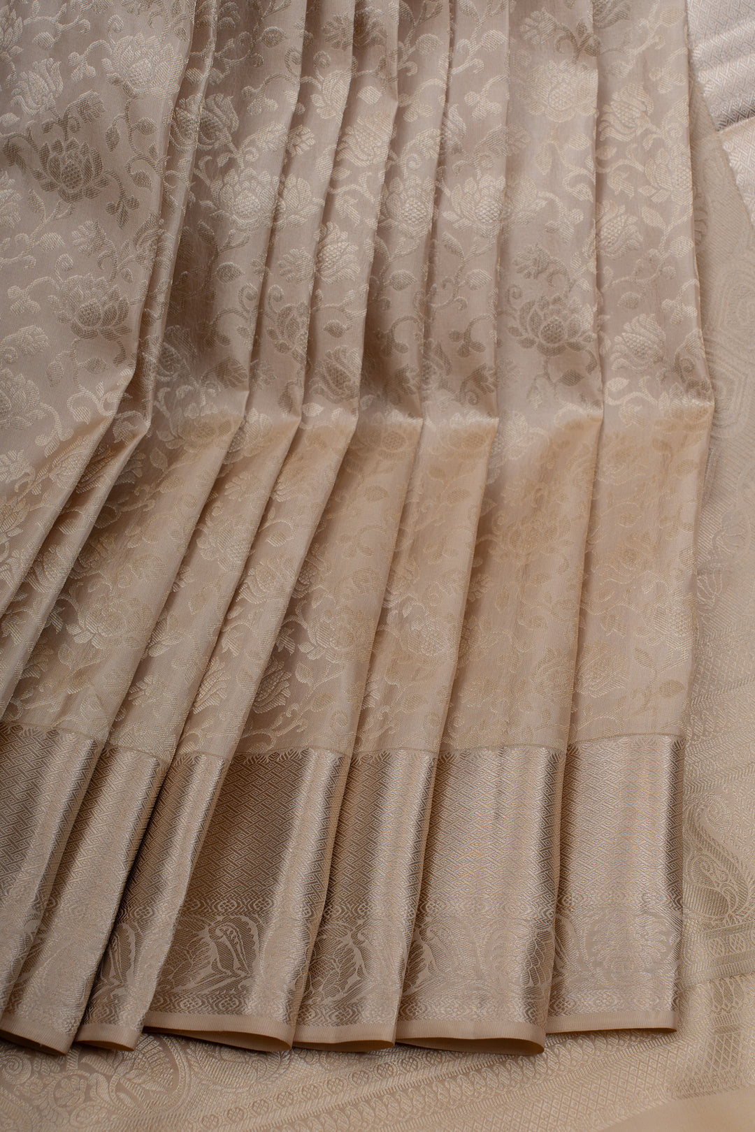 Champagne silver brocade  pure Kanchipuram silk saree