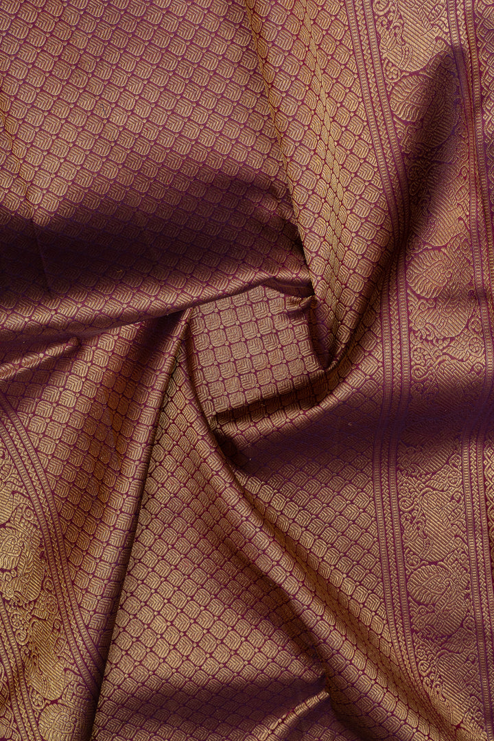 Yellow and jamun traditional pure kanchipuram silk saree