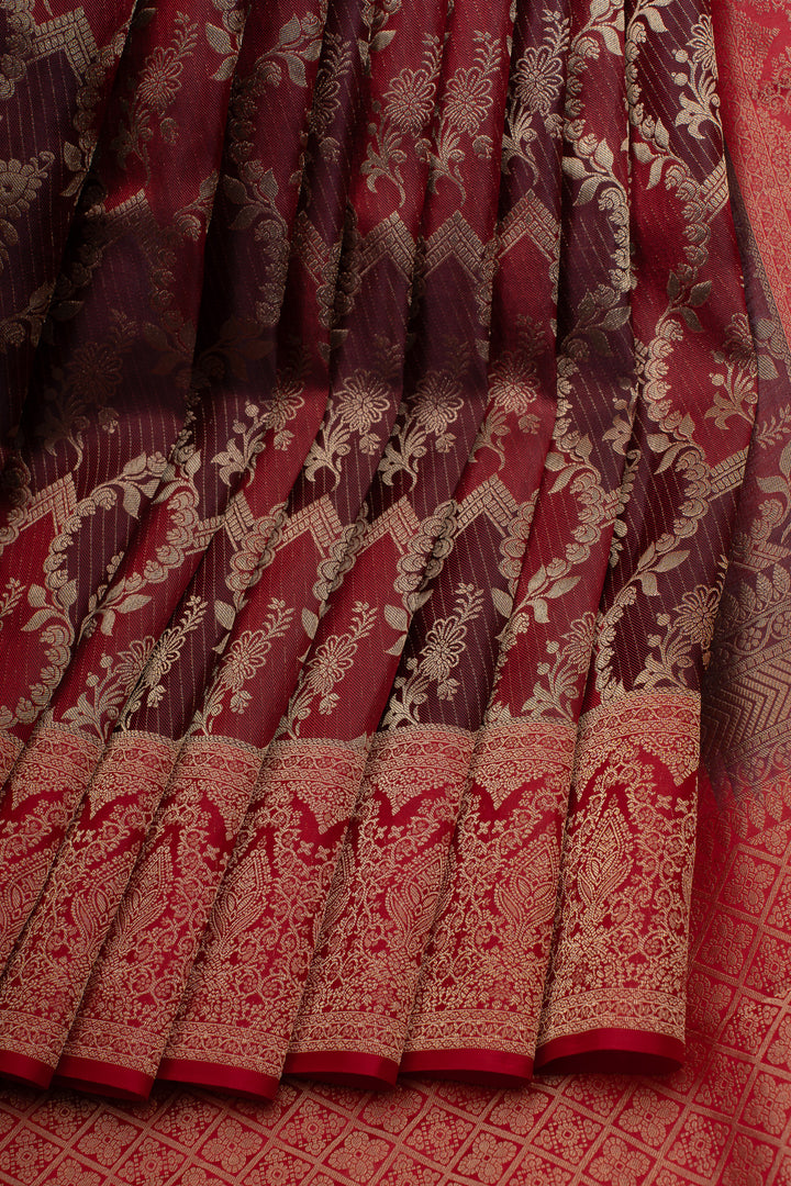 Maroon rangkat brocade pure Kanchipuram silk saree
