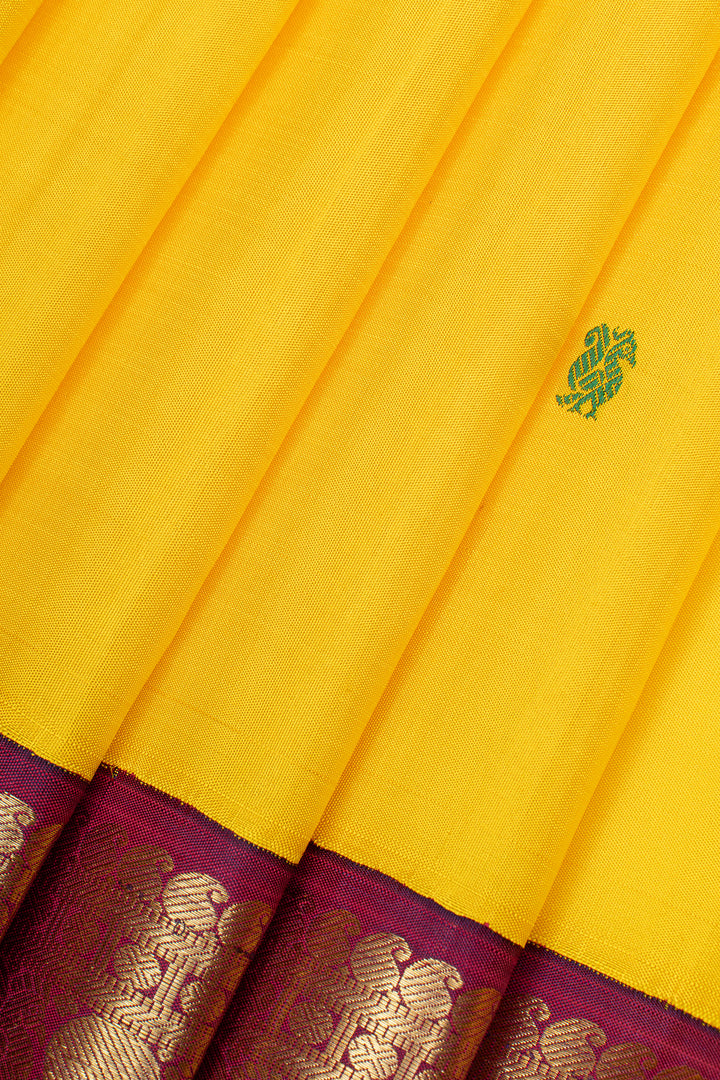 Yellow and jamun traditional pure kanchipuram silk saree