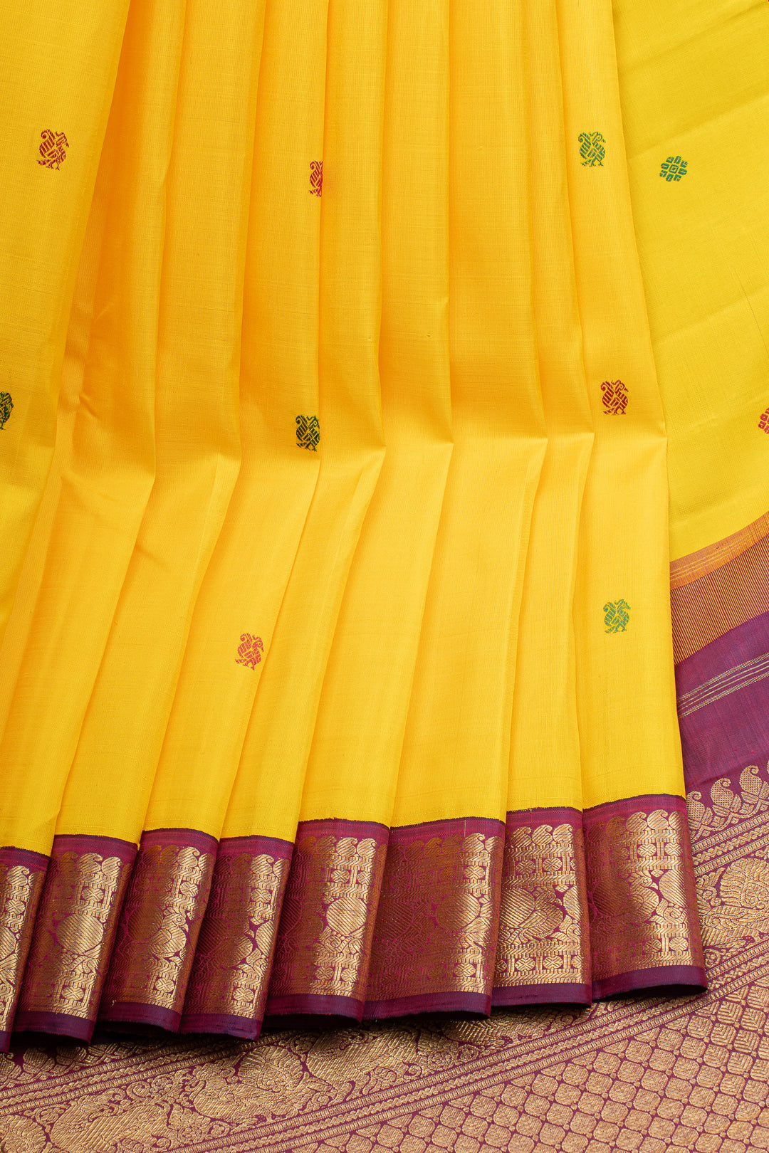 Yellow and jamun traditional pure kanchipuram silk saree