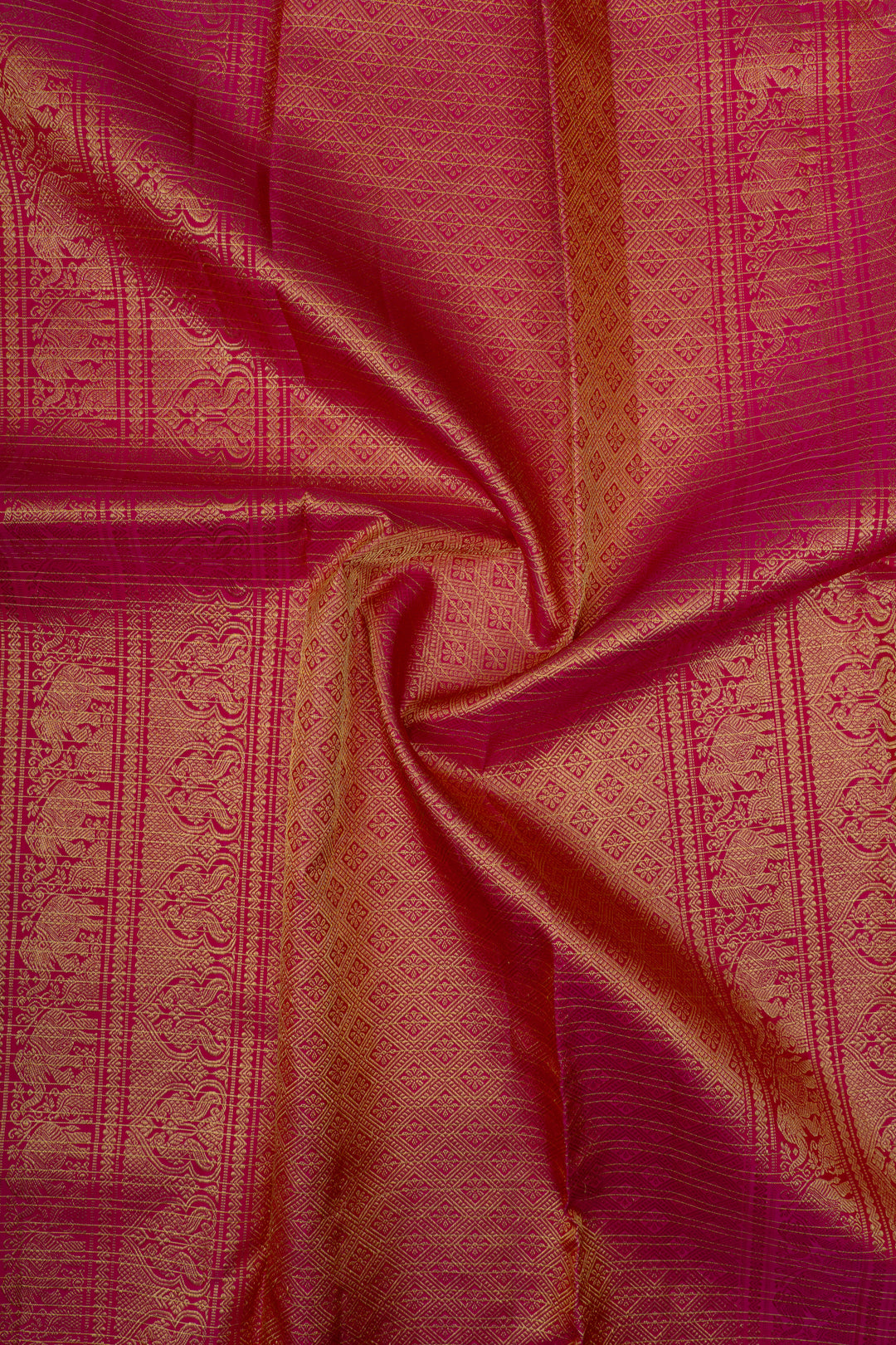 Magenta pink muthuzari checks pure Kanchipuram silk saree