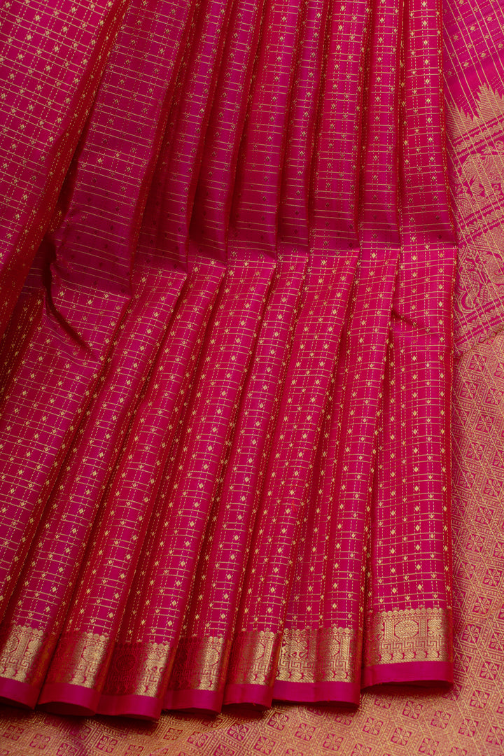 Magenta pink muthuzari checks pure Kanchipuram silk saree