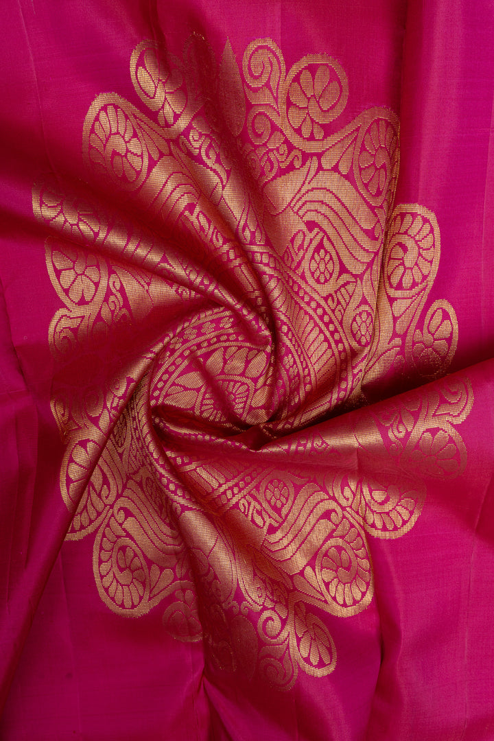 Peach and magenta traditional pure kanchipuram silk saree