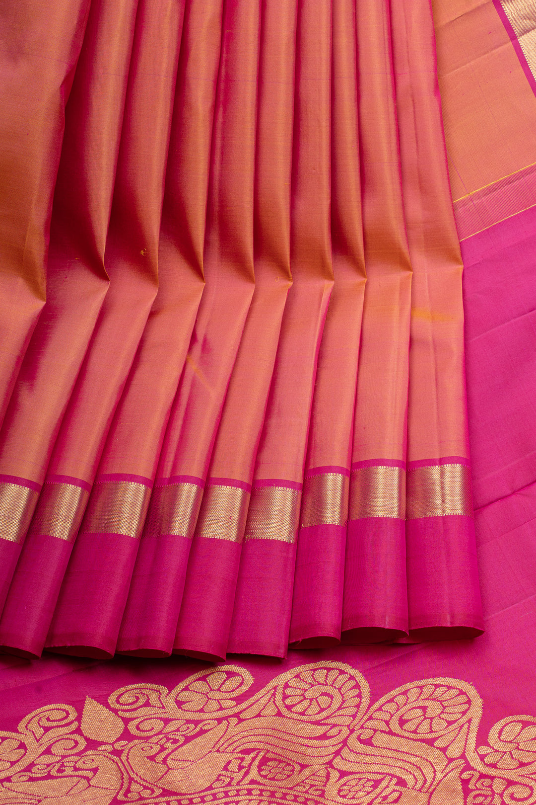 Peach and magenta traditional pure kanchipuram silk saree
